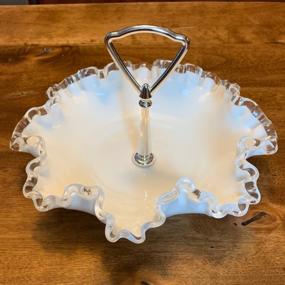 Fenton Other - Fenton 1970's Ruffled Silver Crest Milk Glass Dish